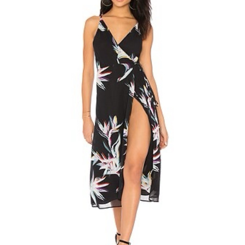 Yumi Kim Size Medium City Lights Navy Blue Print Midi Wrap Sleeveless Dress